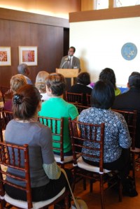 Ashish Sahni discusses the challenges facing disabled students at the D.R.C. Faculty/Staff appreciation reception. Photo by Rosario Serna.