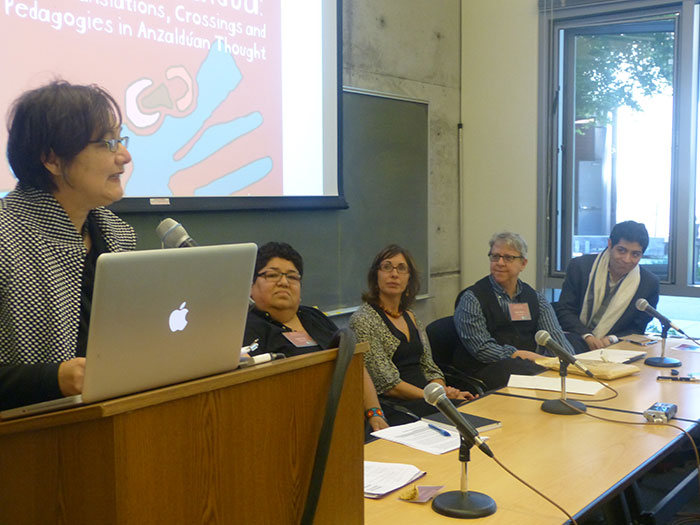 UC Berkeley associate professor of ethnic studies Laura Pérez delivers her keynote “Anzaldúa2: Beyond (in) Anzaldúa” at the Gloria Anzaldúa conference. Photo courtesy of Institute for Humanities Research.