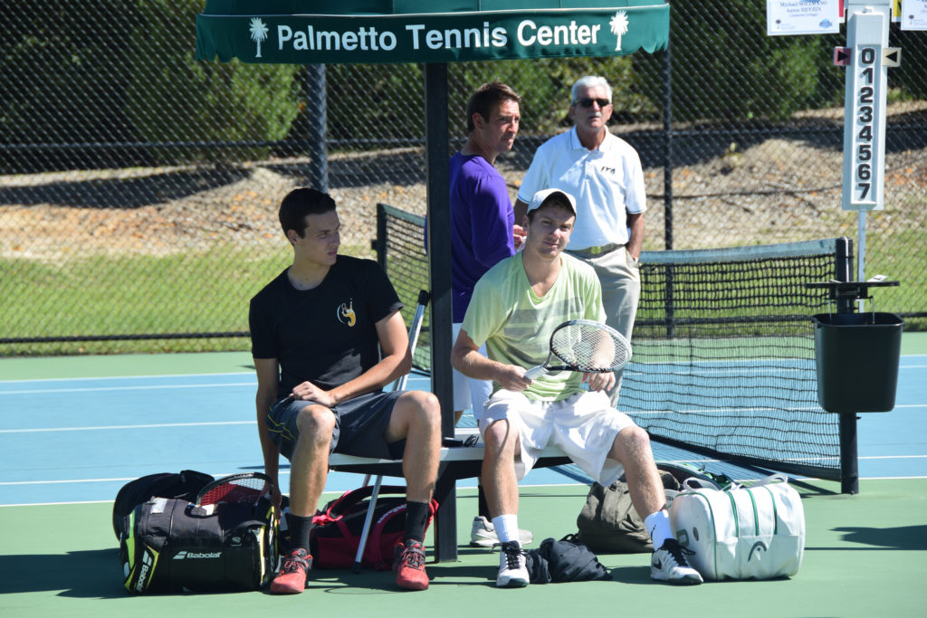 Sophomore Adrian Sirovica, left, and senior Kyle Richter, right, played three games in two days at the Palmetto Tennis Center in Sumter, South Carolina (above). 